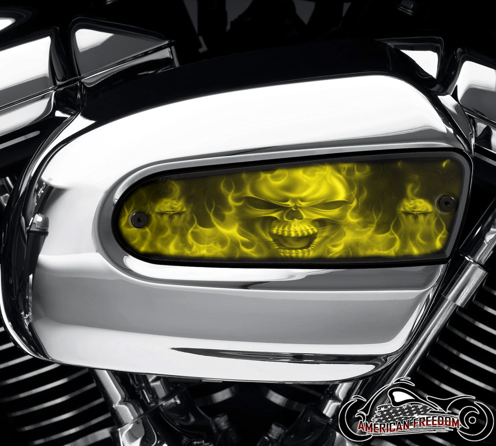 Harley Davidson Wedge Air Cleaner Insert - Yellow Flame Skull